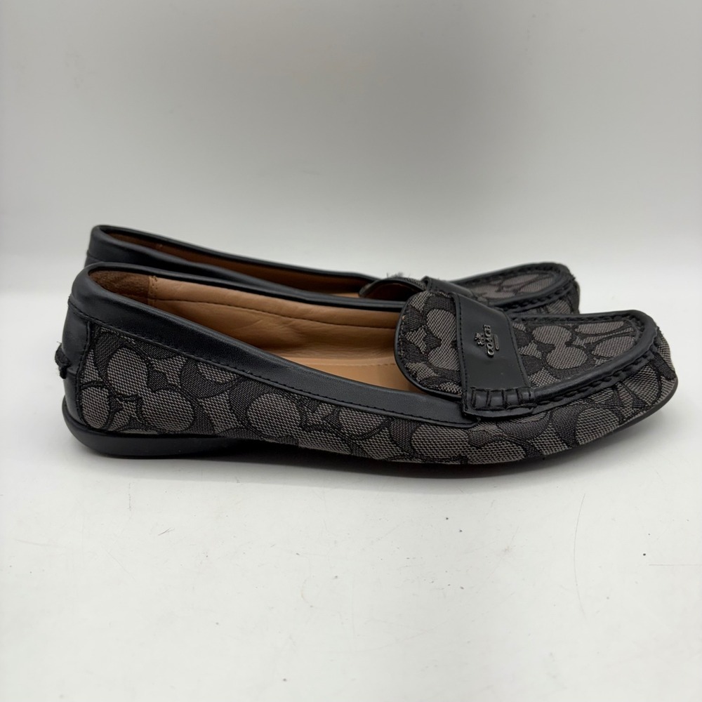Coach‎ Odette Signature Jacquard Loafers Black Charcoal Driving Mocs A01921 8.5B
